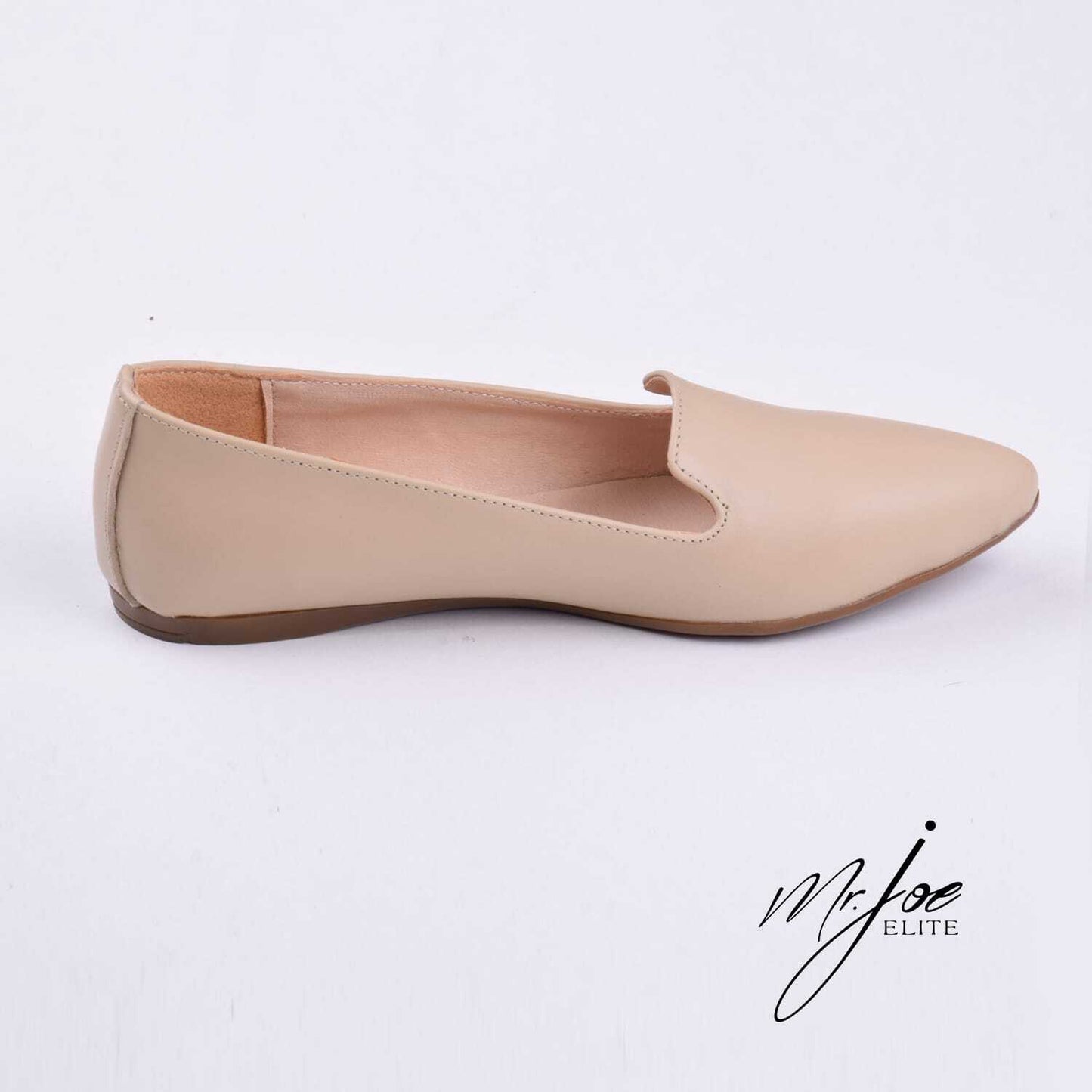 Leather Plain Slip-On Flats – Beige