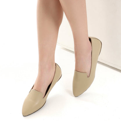Leather Plain Slip-On Flats – Beige