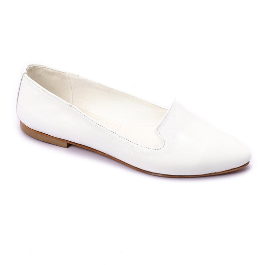Leather Plain Slip-On Flats – White