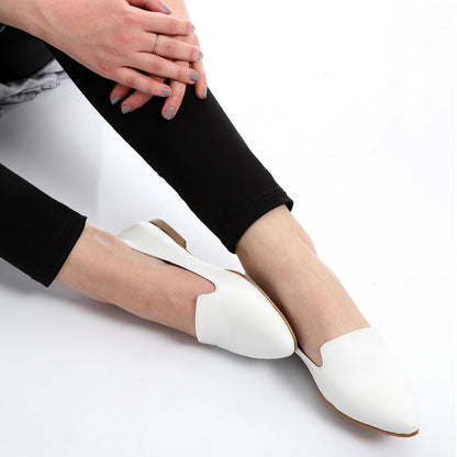 Leather Plain Slip-On Flats – White