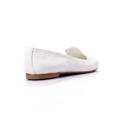 Leather Plain Slip-On Flats – White