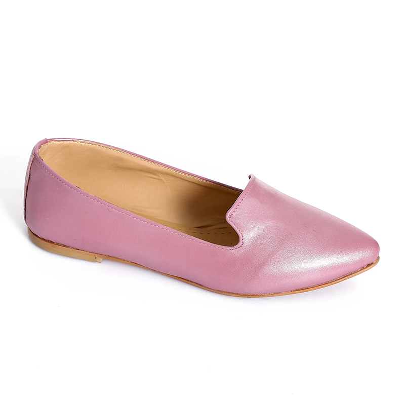 Leather Plain Slip-On Flats – Pink