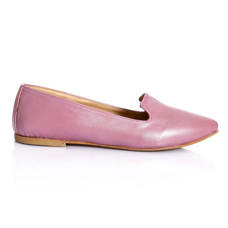Leather Plain Slip-On Flats – Pink