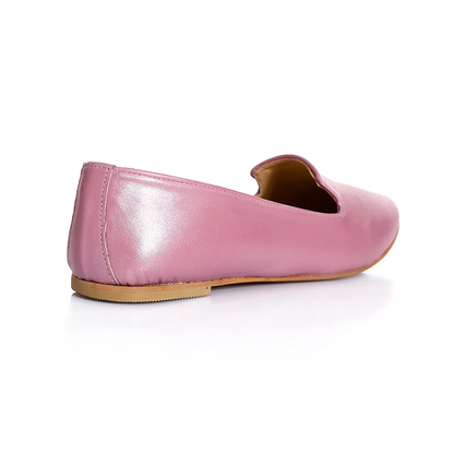Leather Plain Slip-On Flats – Pink