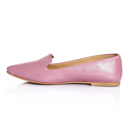 Leather Plain Slip-On Flats – Pink