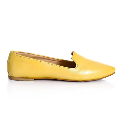 Leather Plain Slip-On Flats – Yellow