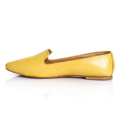 Leather Plain Slip-On Flats – Yellow