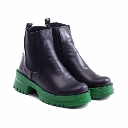 Faux Leather Green Sole Chelsea Boots – Black