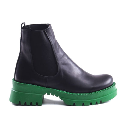 Faux Leather Green Sole Chelsea Boots – Black