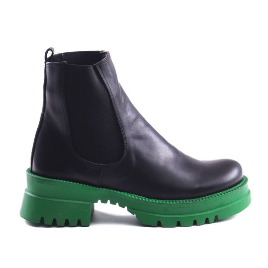 Faux Leather Green Sole Chelsea Boots – Black
