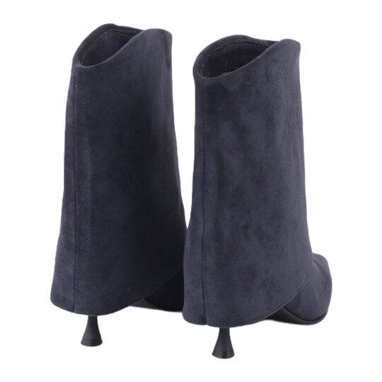 Suede Pointed Toe Stiletto Heel Boots – Navy