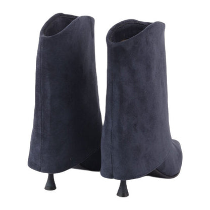 Suede Pointed Toe Stiletto Heel Boots – Navy