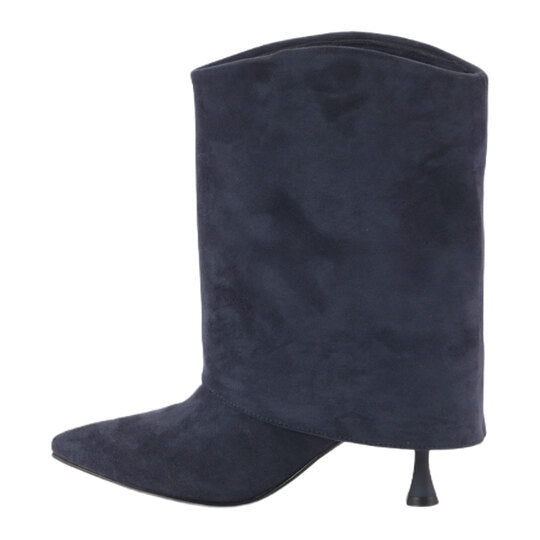 Suede Pointed Toe Stiletto Heel Boots – Navy
