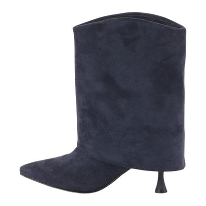 Suede Pointed Toe Stiletto Heel Boots – Navy