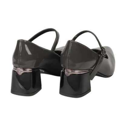 Faux Leather Vernis Ankle-Strap Block Heels – Grey