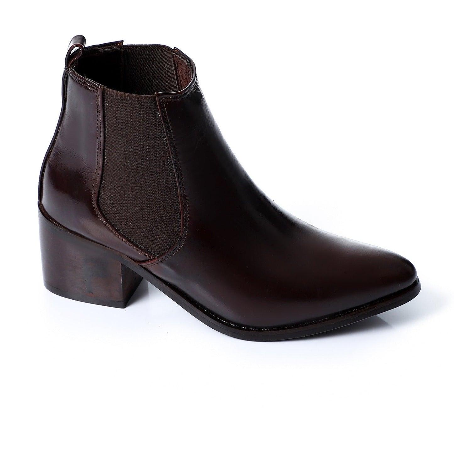 Synthetic Square-Toe Ankle Boots - Brown