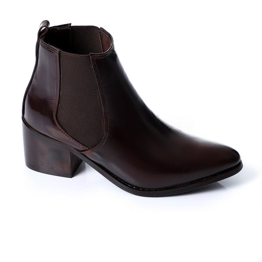 Synthetic Square-Toe Ankle Boots - Brown
