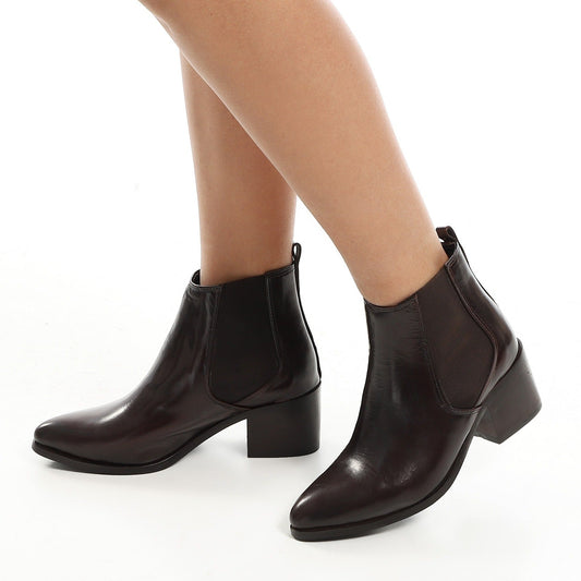 Synthetic Square-Toe Ankle Boots - Brown
