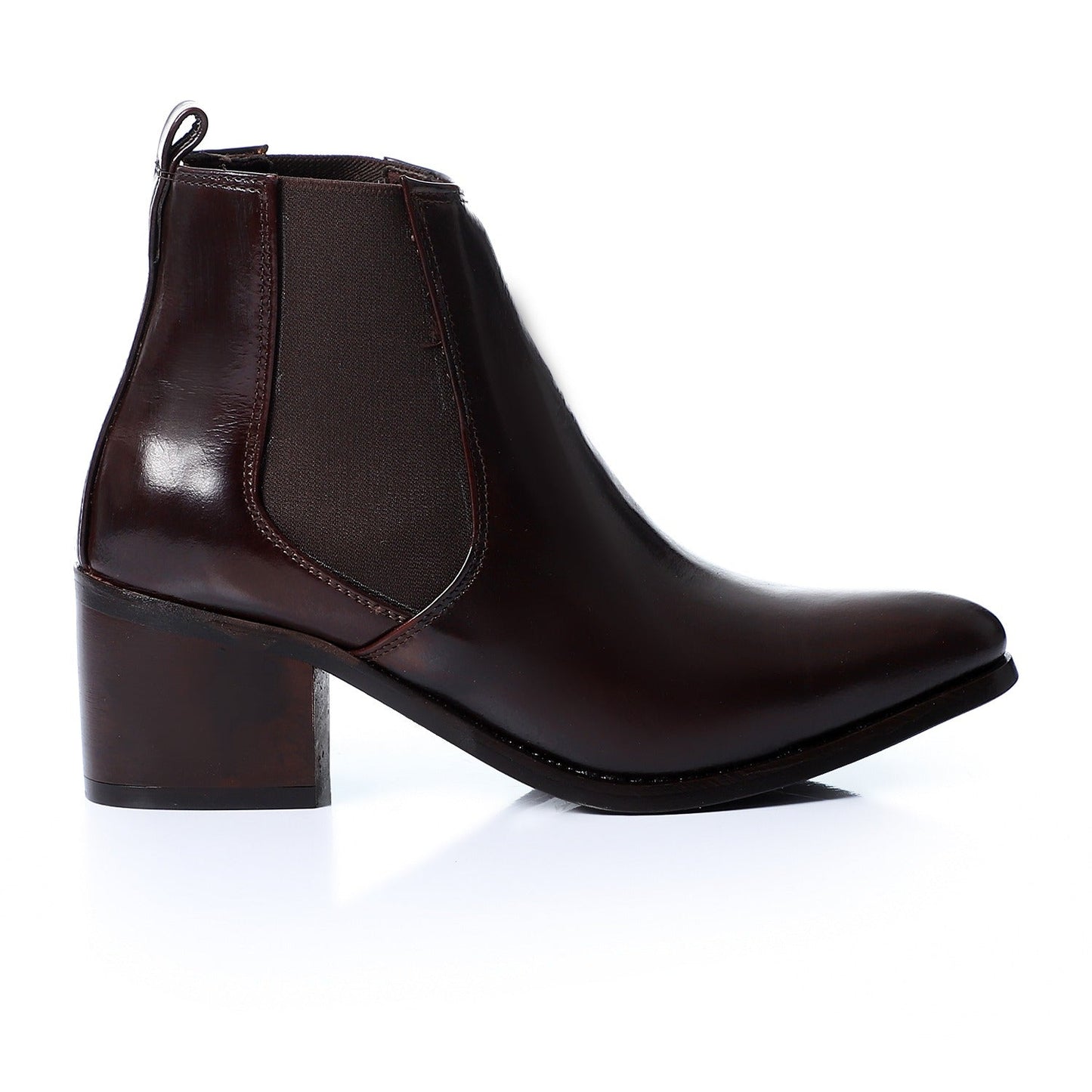 Synthetic Square-Toe Ankle Boots - Brown