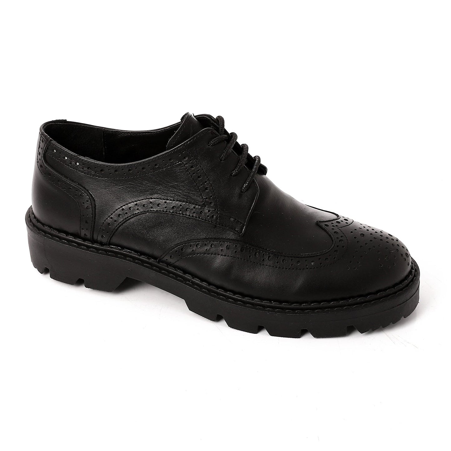 Faux Leather Lace-Up Brogue Shoes - Black
