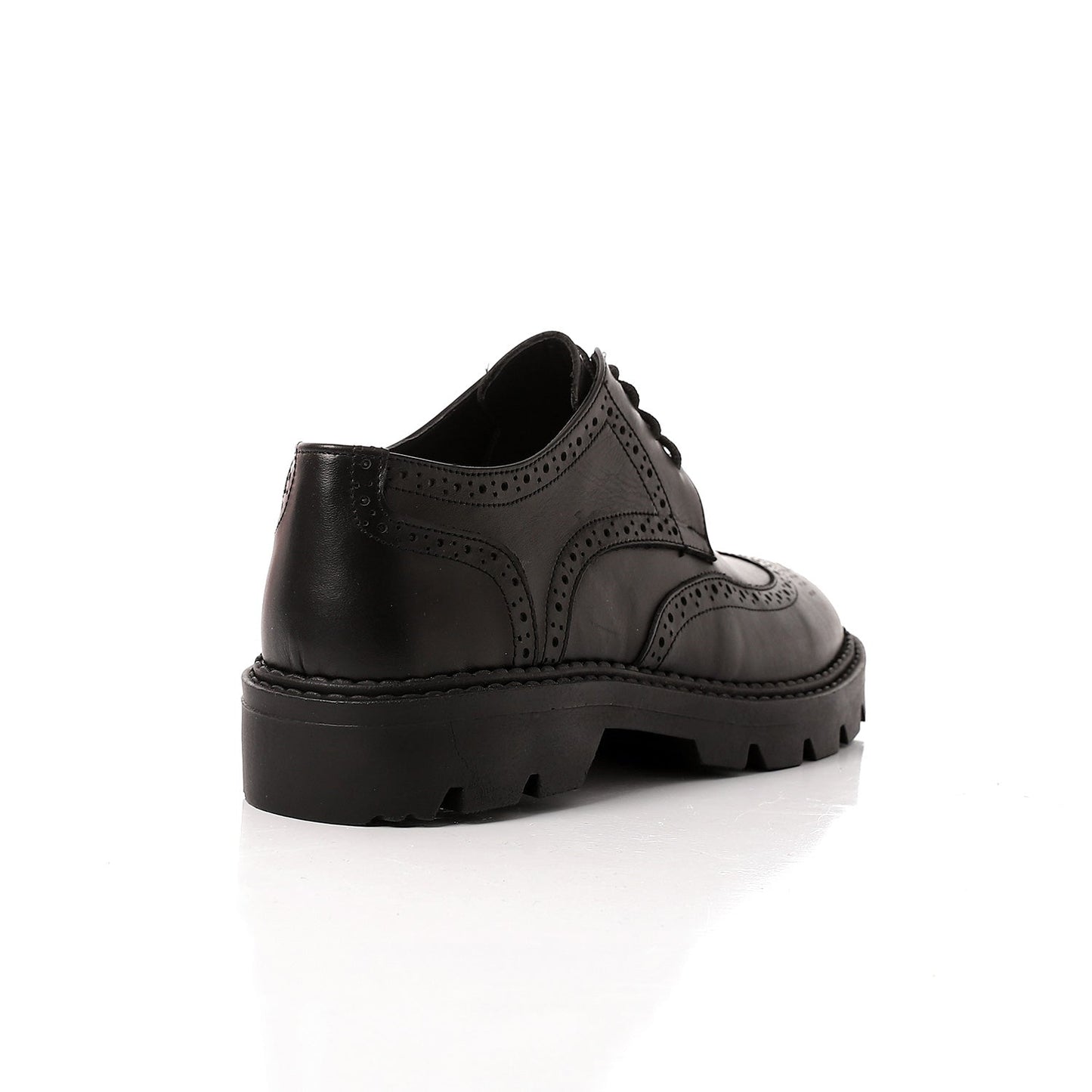 Faux Leather Lace-Up Brogue Shoes - Black