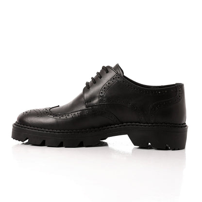 Faux Leather Lace-Up Brogue Shoes - Black