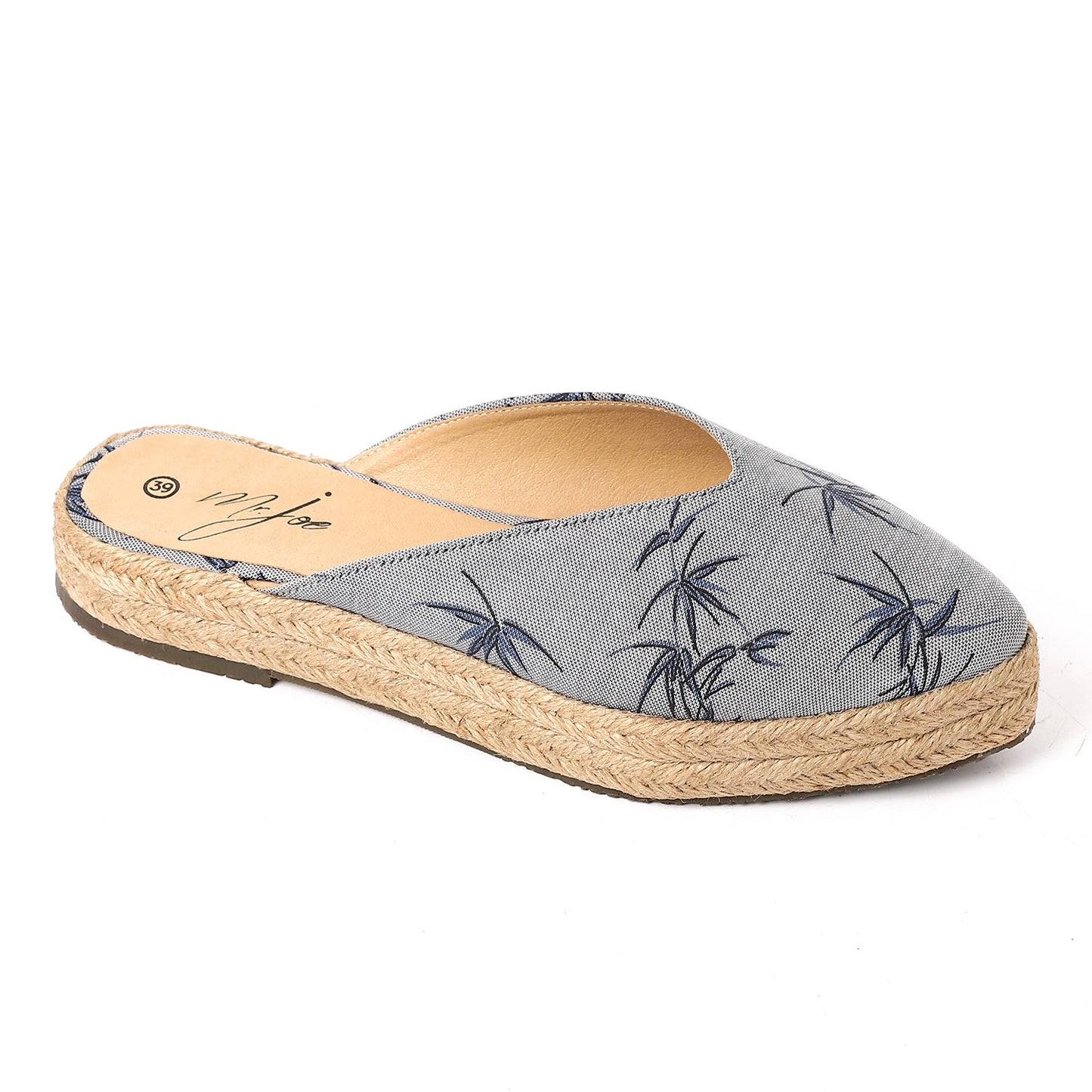 Canvas Printed Slip-On Mules - Grey