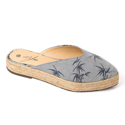 Canvas Printed Slip-On Mules - Grey
