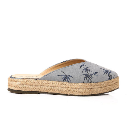 Canvas Printed Slip-On Mules - Grey