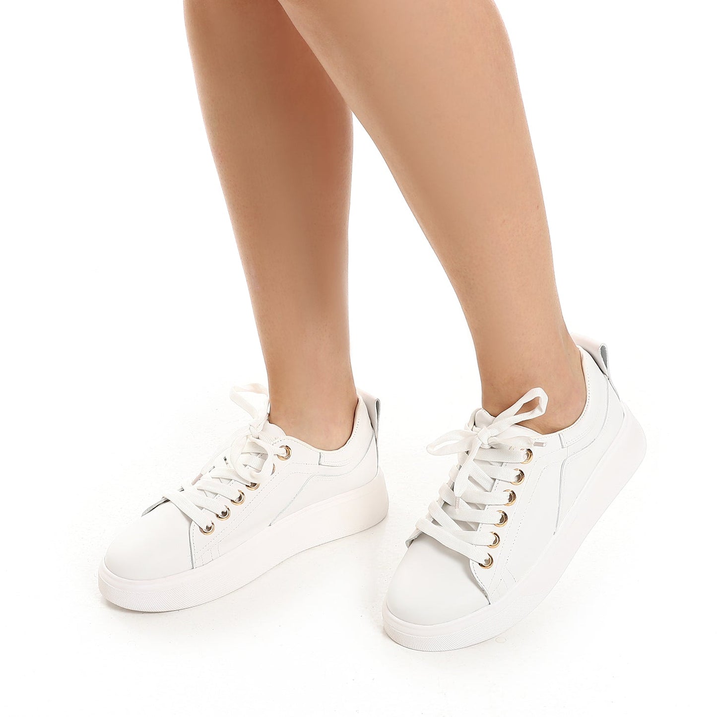 Faux Leather Casual Sneakers - White