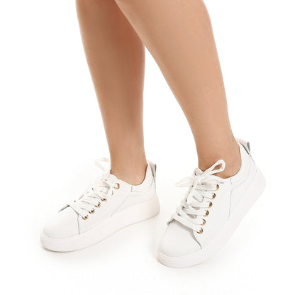 Faux Leather Casual Sneakers - White