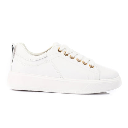 Faux Leather Casual Sneakers - White