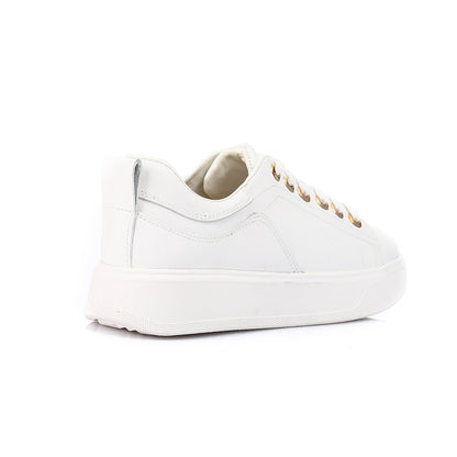Faux Leather Casual Sneakers - White