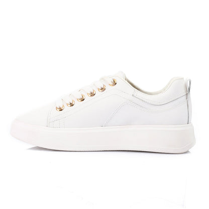 Faux Leather Casual Sneakers - White