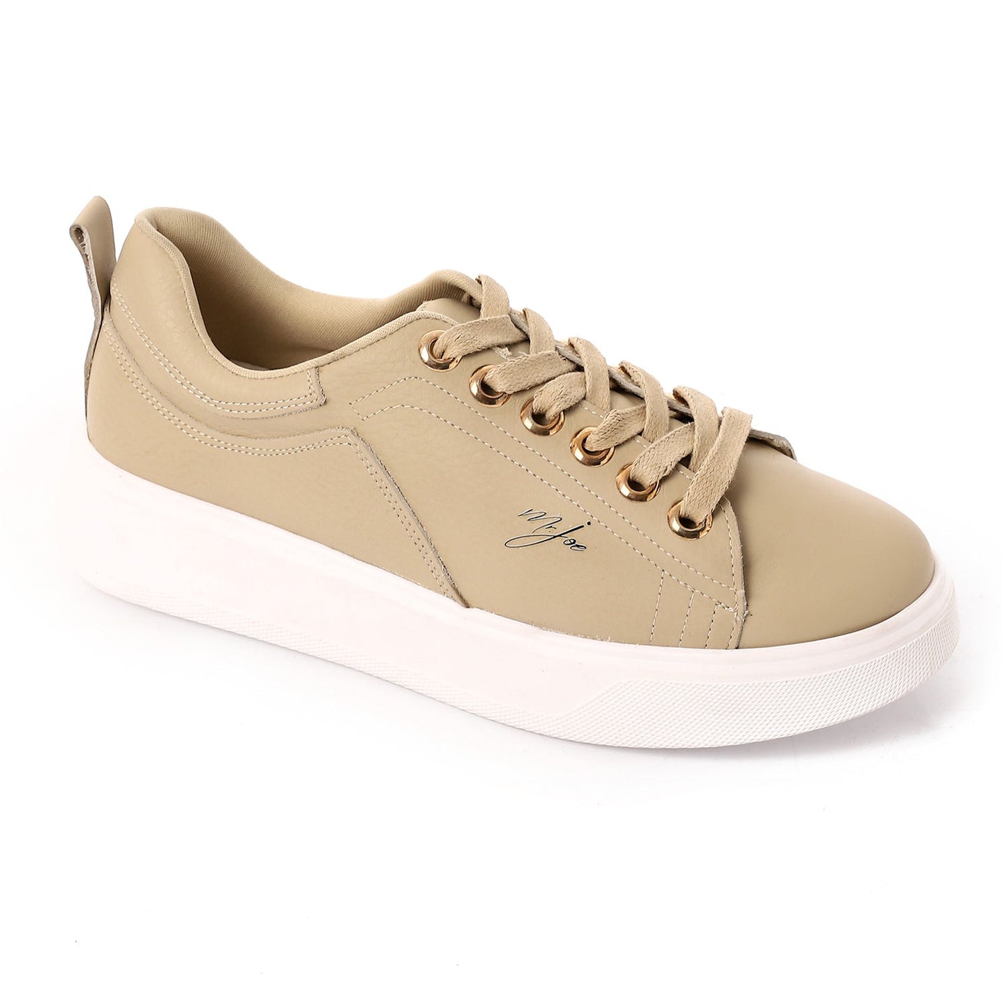 Faux Leather Casual Sneakers - Beige