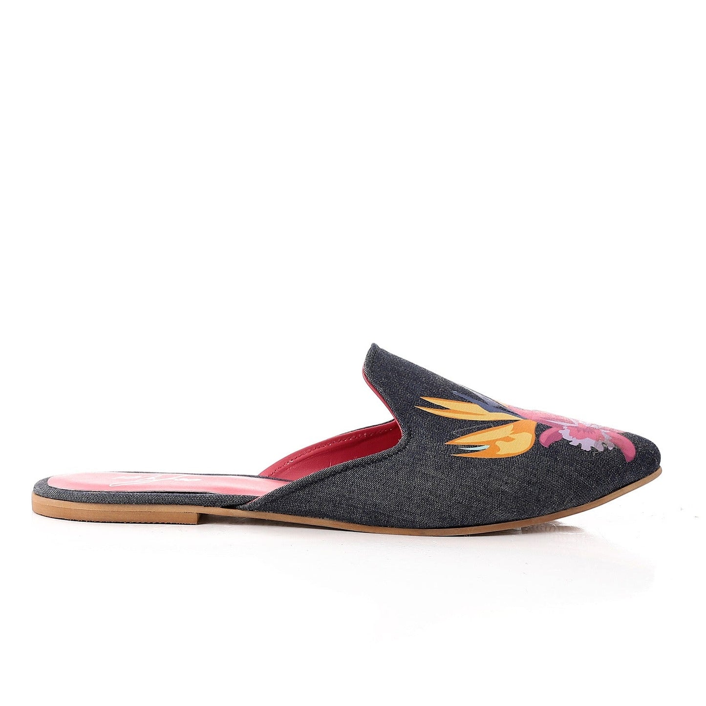 Canvas Embroidered Pointed Toe Mules – Multicolor