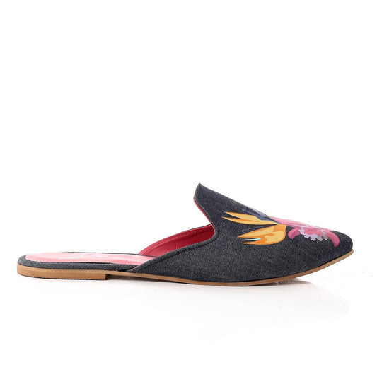 Canvas Embroidered Pointed Toe Mules – Multicolor