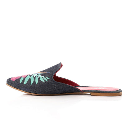 Canvas Embroidered Pointed Toe Mules – Multicolor