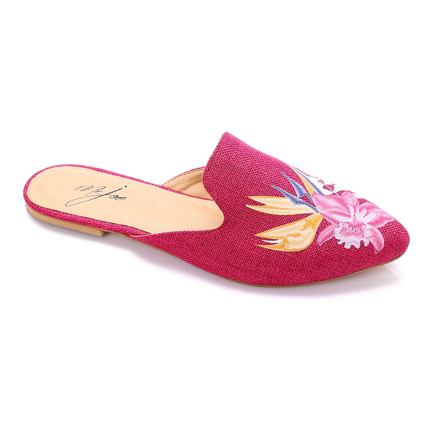 Canvas Embroidered Floral Mules - Fuchsia