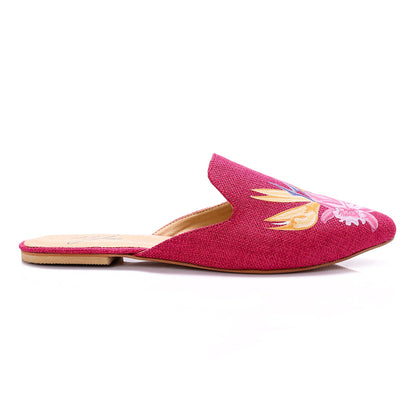 Canvas Embroidered Floral Mules - Fuchsia