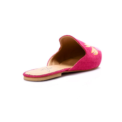 Canvas Embroidered Floral Mules - Fuchsia