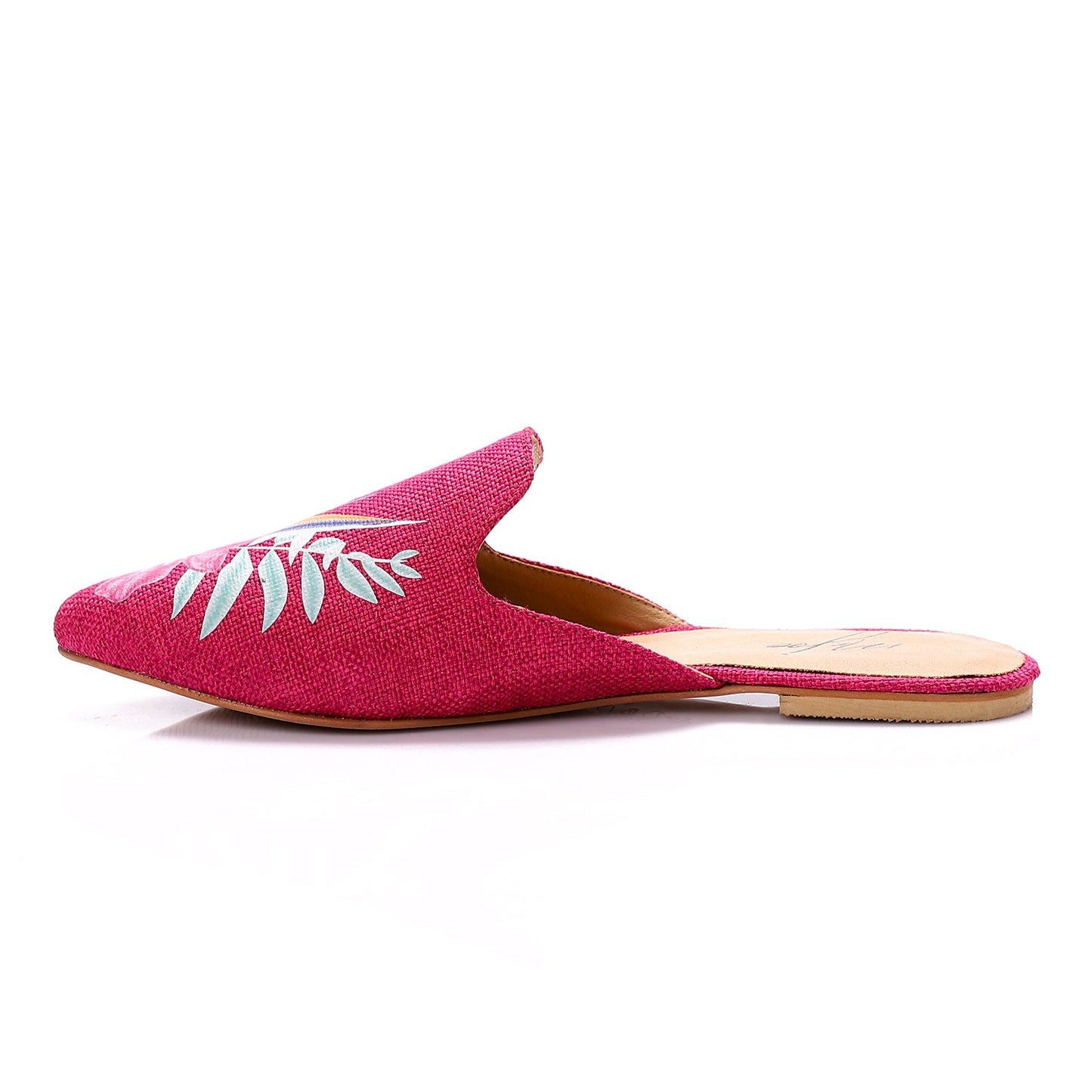 Canvas Embroidered Floral Mules - Fuchsia