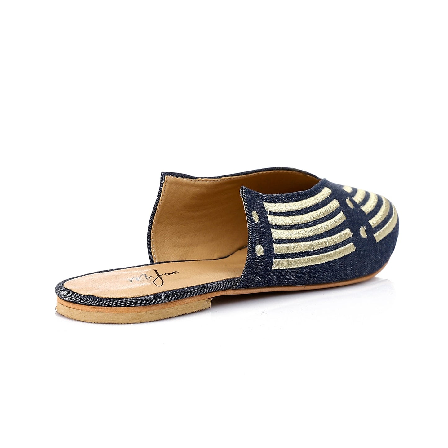 Canvas Embroidered Slip-On Mules- Navy