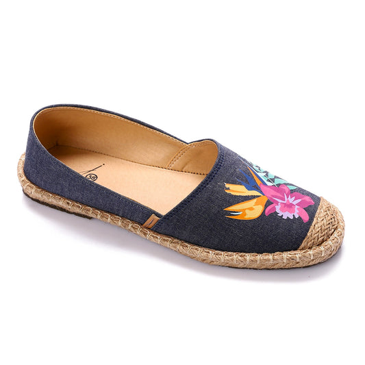 Textile & Straw Espadrille Flats – Navy