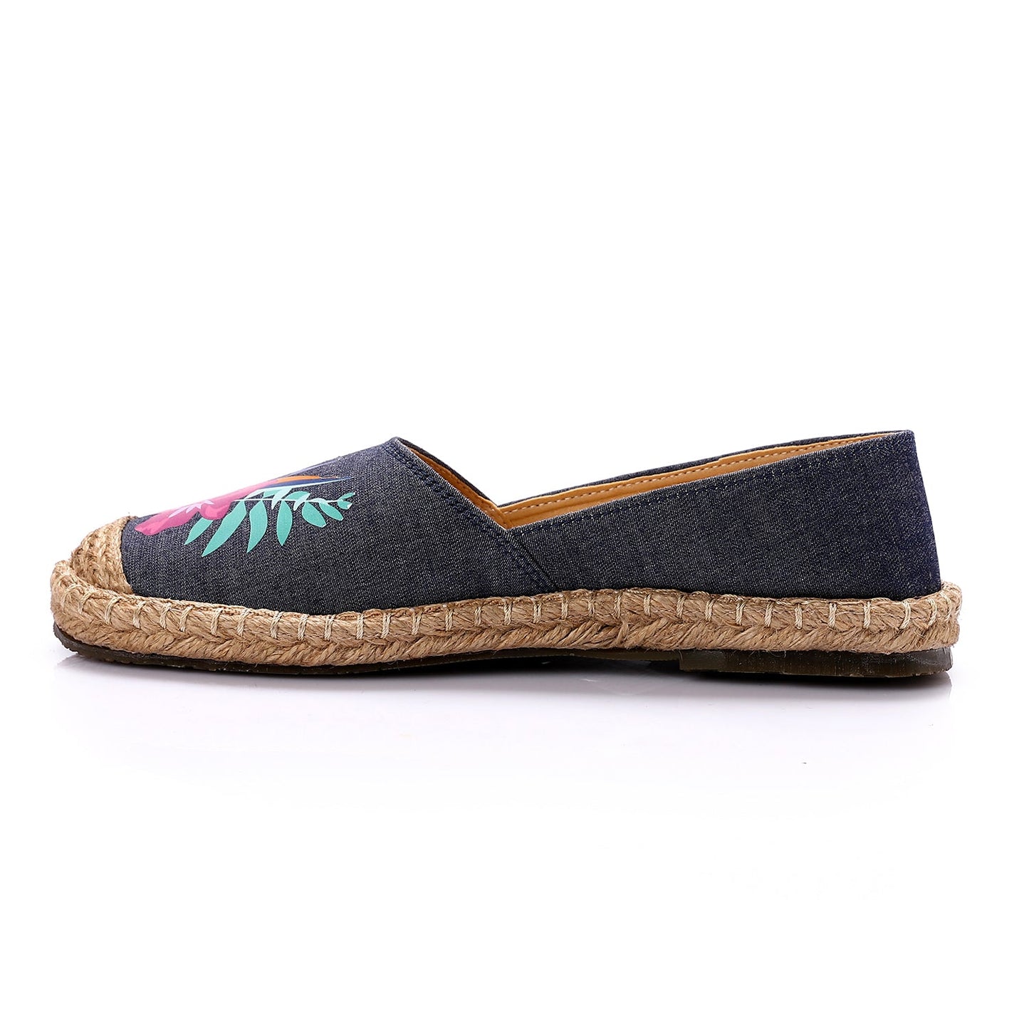 Textile & Straw Espadrille Flats – Navy