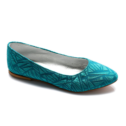 Faux Leather Textile Pointed-Toe Flats – Teal