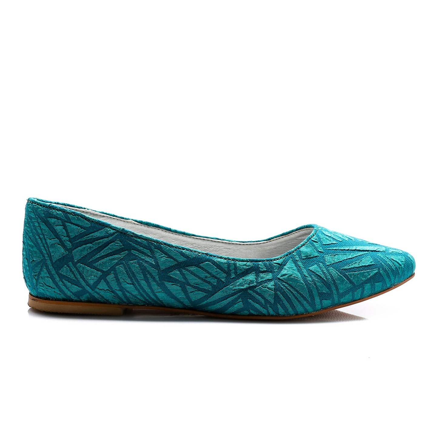 Faux Leather Textile Pointed-Toe Flats – Teal