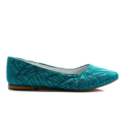 Faux Leather Textile Pointed-Toe Flats – Teal