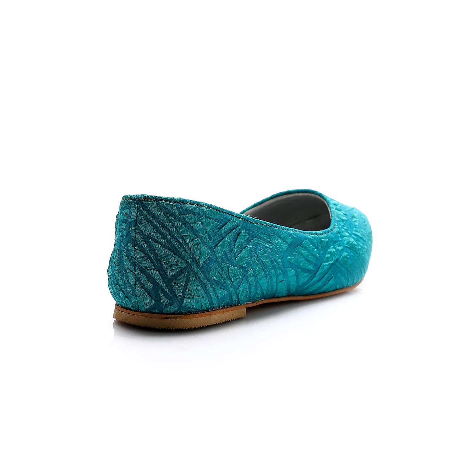 Faux Leather Textile Pointed-Toe Flats – Teal