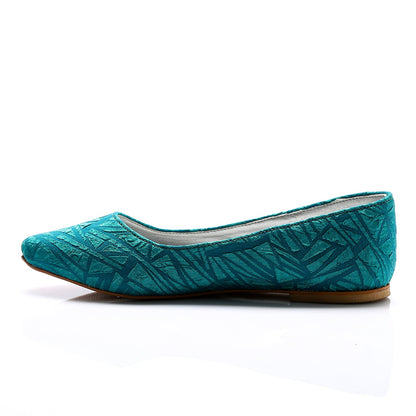 Faux Leather Textile Pointed-Toe Flats – Teal